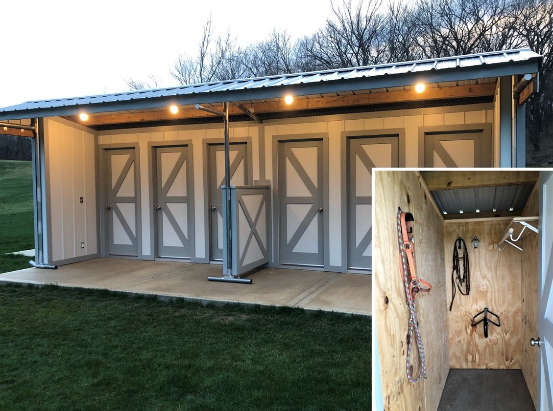 Tack lockers at Hidden Timber Farm horse pasture boarding